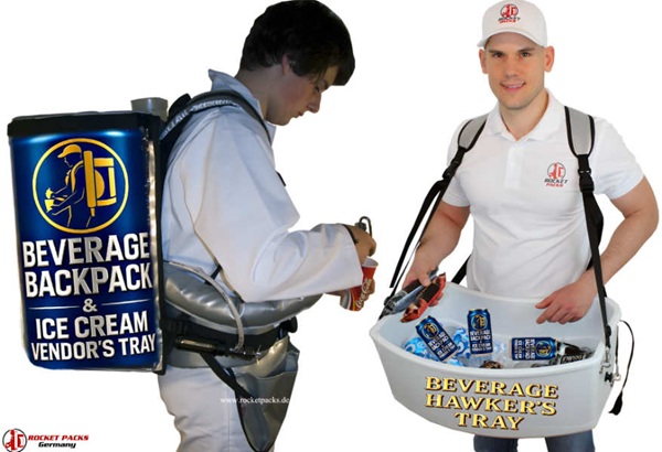 Climate-neutral tray with adjustable strap for eco-friendly promotional sampling and mobile catering